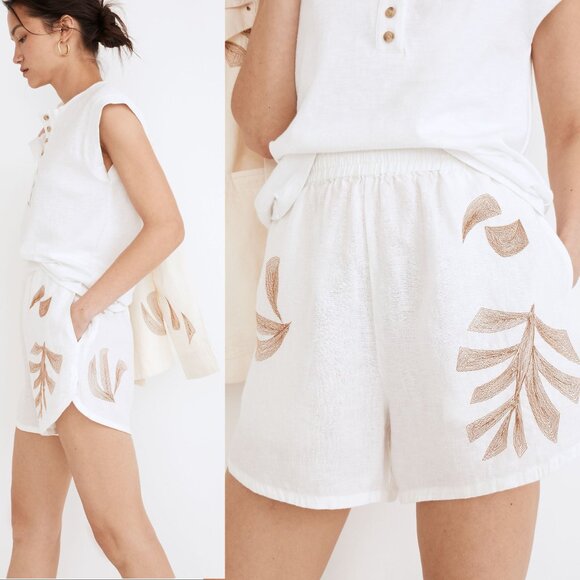 Madewell Embroidered LINEN Pasadena Pull-On SHORTS Size XXL Tropicale Floral NEW - Picture 2 of 7